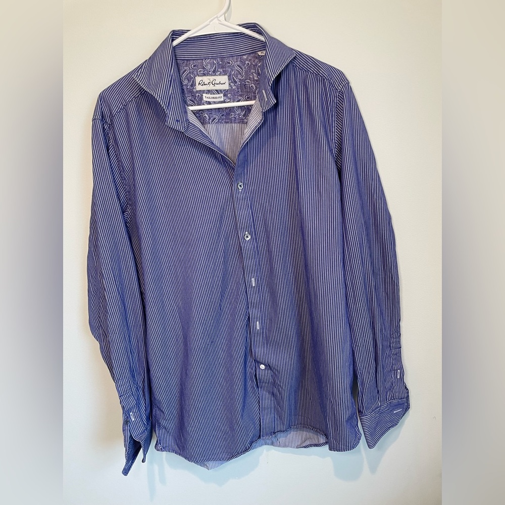 Robert Graham tailored fit‎ blue striped button down shirt. Size 42 - 16.5.